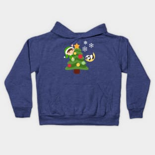 Elf Putting a Star on the Christmas Tree Kids Hoodie